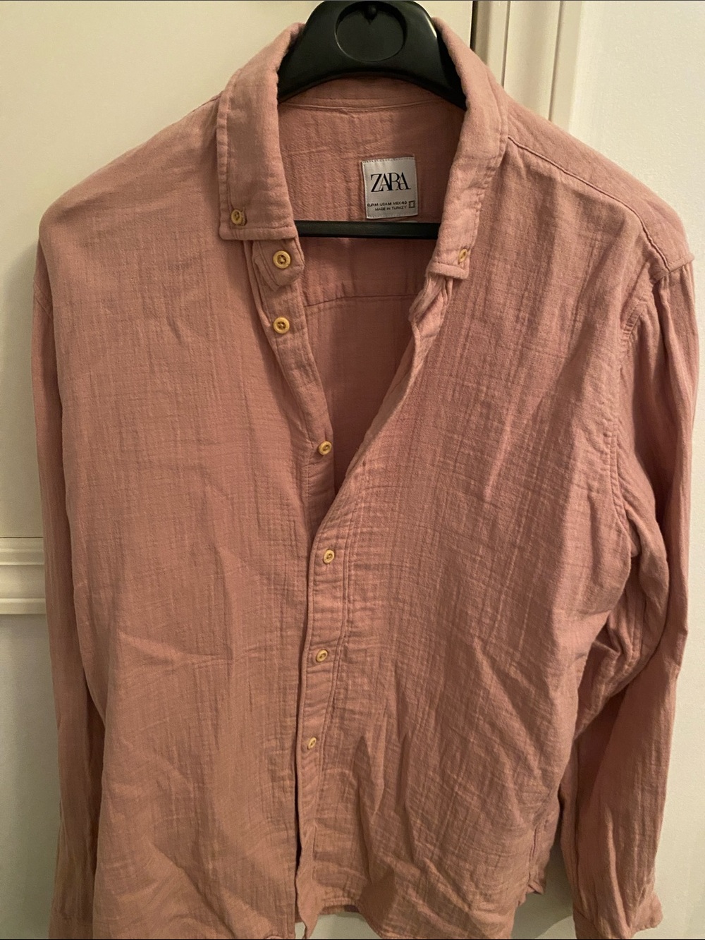 ZARA Men's Dusty Pink Long-Sleeve Button-Down Shirt
